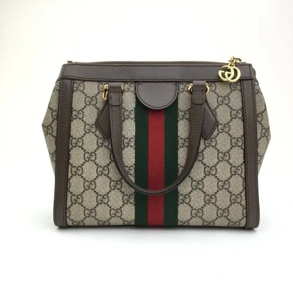 Gucci Beige and Brown Satchel with Red and Green Stripe - Picture 9 of 15